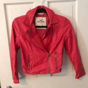 Hollister red cropped moto jacket